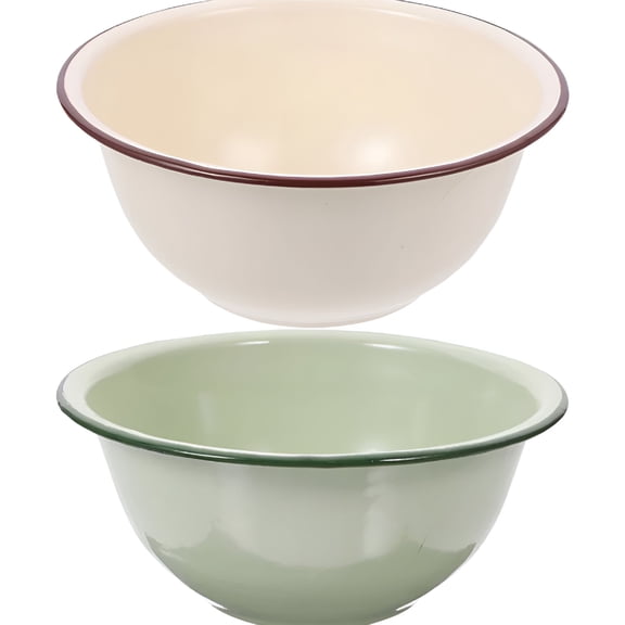 ACDANC 2Pcs Old-fashioned Enamel Bowl Multi-use Food Bowl Soup Basin Food Serving Bowl Mixing Bowl