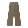 thumbnail image 4 of Juslio Girls Pants Girls Casual Smocked High Waist Pant Loose Wide Leg Long Trousers 4-14 Years（Coffee Capris， 160）, 4 of 6