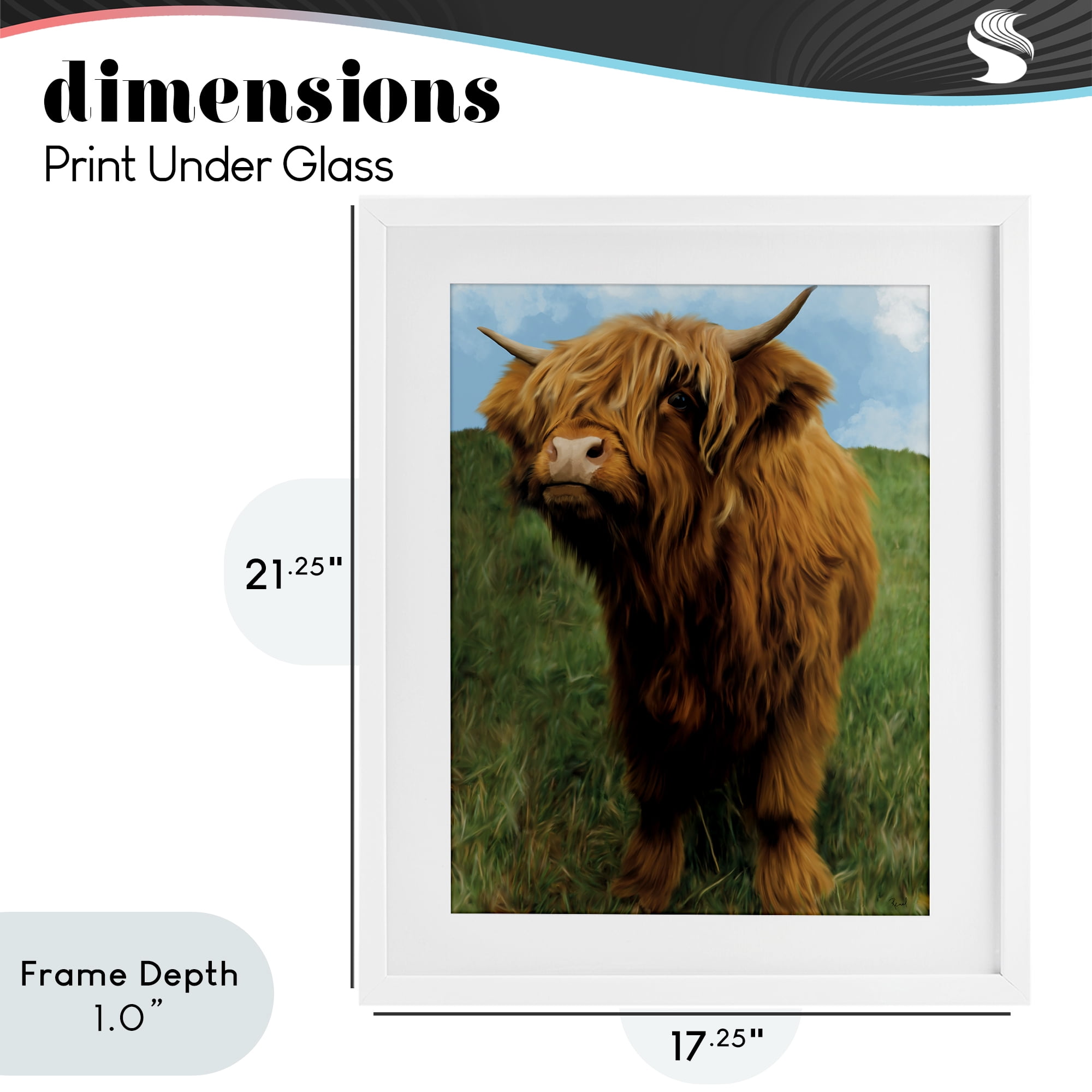 Stupell Industries Mini Highland Cow Calf White Framed Print Under Glass, design by Renel Peters