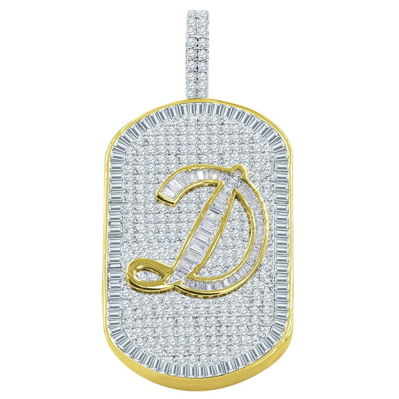 Mens 14K Gold Finish Baguette/Round Cut Simulated Diamond Initial Letters Alphabet " D " Pendent Charm 2''