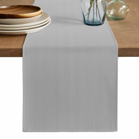 Gray Striped Table Runner, Modern Minimalist Vertical Stripes Lines Washable Cotton Linen Table Runners 36 Inches Long, Dresser Scarf Runner for Nightstand/End Tables/Round Tables 13''x36''