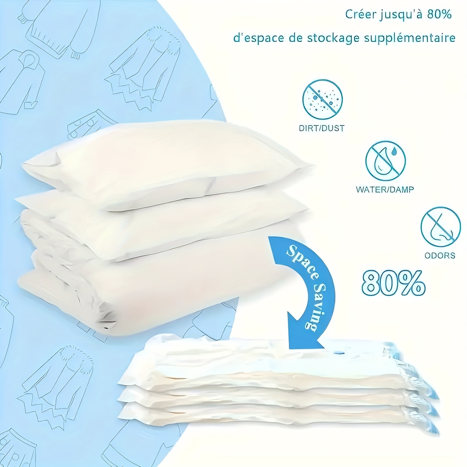 Basics Vacuum Compression Space Saving Storage Bags with Hand Pump, Large(40*60cm), Pack of 7 + 1 manual pumps, Clear comforter storage bag