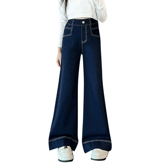 XIYNBAOK Black Sweatpants Extra Long Sweatpants Denim Sweatpants with Zipper Pockets Wide Leg Yoga Pants with Pockets Youth Football Pants Preppy, Dark Blue 10-11 Years
