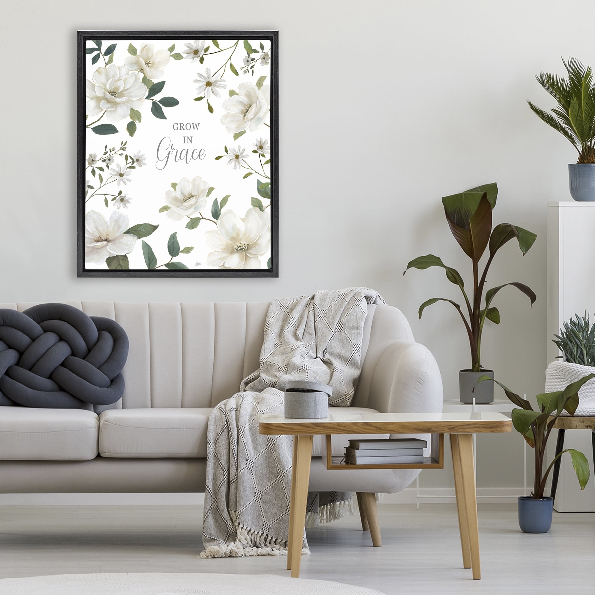 Stupell Industries Floral Grow In Grace Black Framed Floater Canvas Wall Art, design by Nan