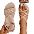 thumbnail image 6 of Summer Sandals for Women Footbed Solid Color Open Toe Slip-On Comfortable Elastic Strap Flat Slippers Sandals for Women Beach Vacation Holiday Vintage Fashion, 6 of 10