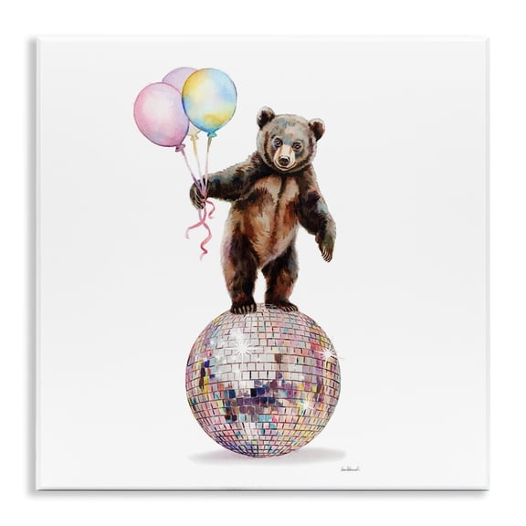 Stupell Industries Bear & Balloons Disco Animals Painting Unframed Art Print Wall Art, 12 x 12