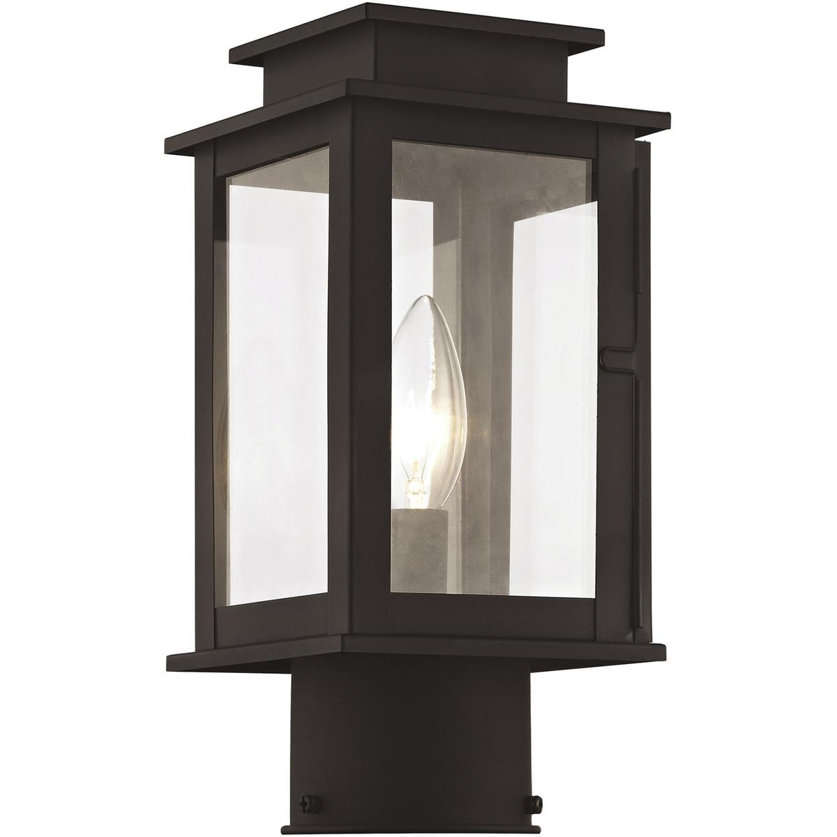 4.75 inch 1 Light Bronze Outdoor Post Lantern with Clear Glass Shade backed with Hand Crafted Solid Brass material for patio, front porch, entryway and more