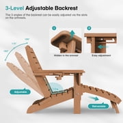 Folding Adirondack Chair with Ottoman, HDPE Adjustable Patio Chair, Teak