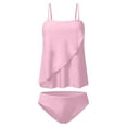 thumbnail image 4 of Womens Bikinis Summer Solid Color Spaghetti Strap Sexy Camisole With Briefs Vintage Ruched Two Piece Tankini Set Swimsuits Activewear, 4 of 9