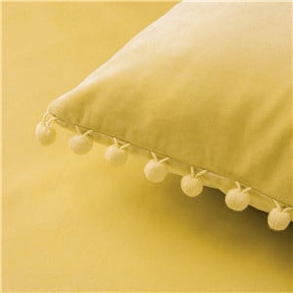Phantoscope Velvet Series Pom Pom Square Decorative Throw Pillow, 18" x 18", Yellow, 1 Pack