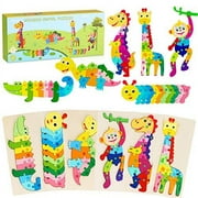 Wooden Toddler Puzzles - 6 Pack Animal Shape Jigsaw Puzzles Interlocking & Numbers Rainbow Kids Montessori Toys, Sorting Stacking Game Early Learning Educational Gift Game for Ages 3 4 5 Boys Gir