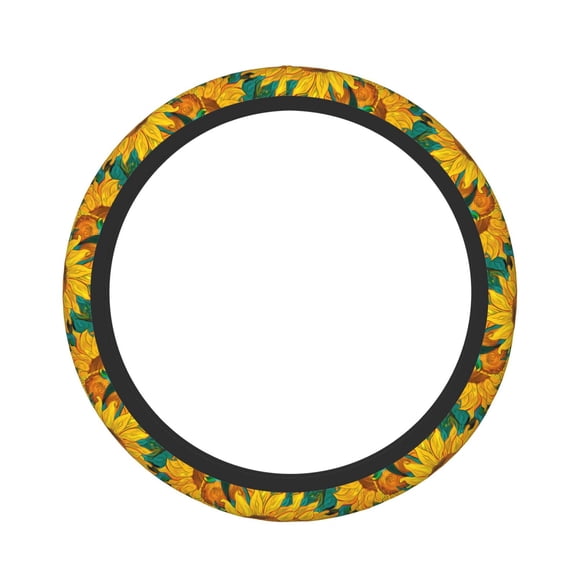 Logiee Vibrant Sunflower Painting Print Breathable Elastic Steering Wheel Cover, Non-Slip Stretch Steering Wheel Protector,Universal 15 Inch Fit Auto, Suvs, Truck
