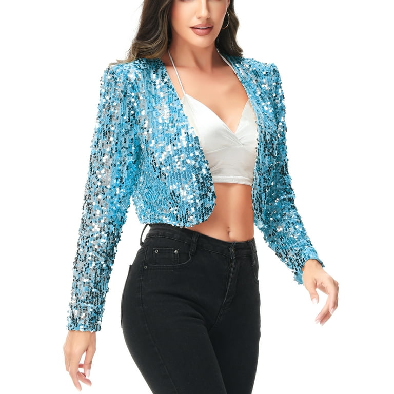 Anna-Kaci Women's Sequin Bomber Jacket – Sparkly Varsity Zip Up Coat For Concerts, Parties, Casual Wear