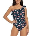 thumbnail image 2 of Picia Cherry Blossoms Pattern Women's One Piece Swimsuits,One Shoulder Swimwear Asymmetric ,Ruffle Monokinis Bathing Suits,High Waisted Flattering Bathing Suits-Large, 2 of 8
