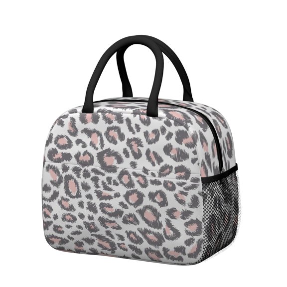 Womens White and Pink Of Leopard Print Lunch Box for Work,Insulated Lunch Bag for Women,Loncheras Para Mujer,Leakproof Adult Lunch Bag for Work,Beach,Travel,Picnic,Camping