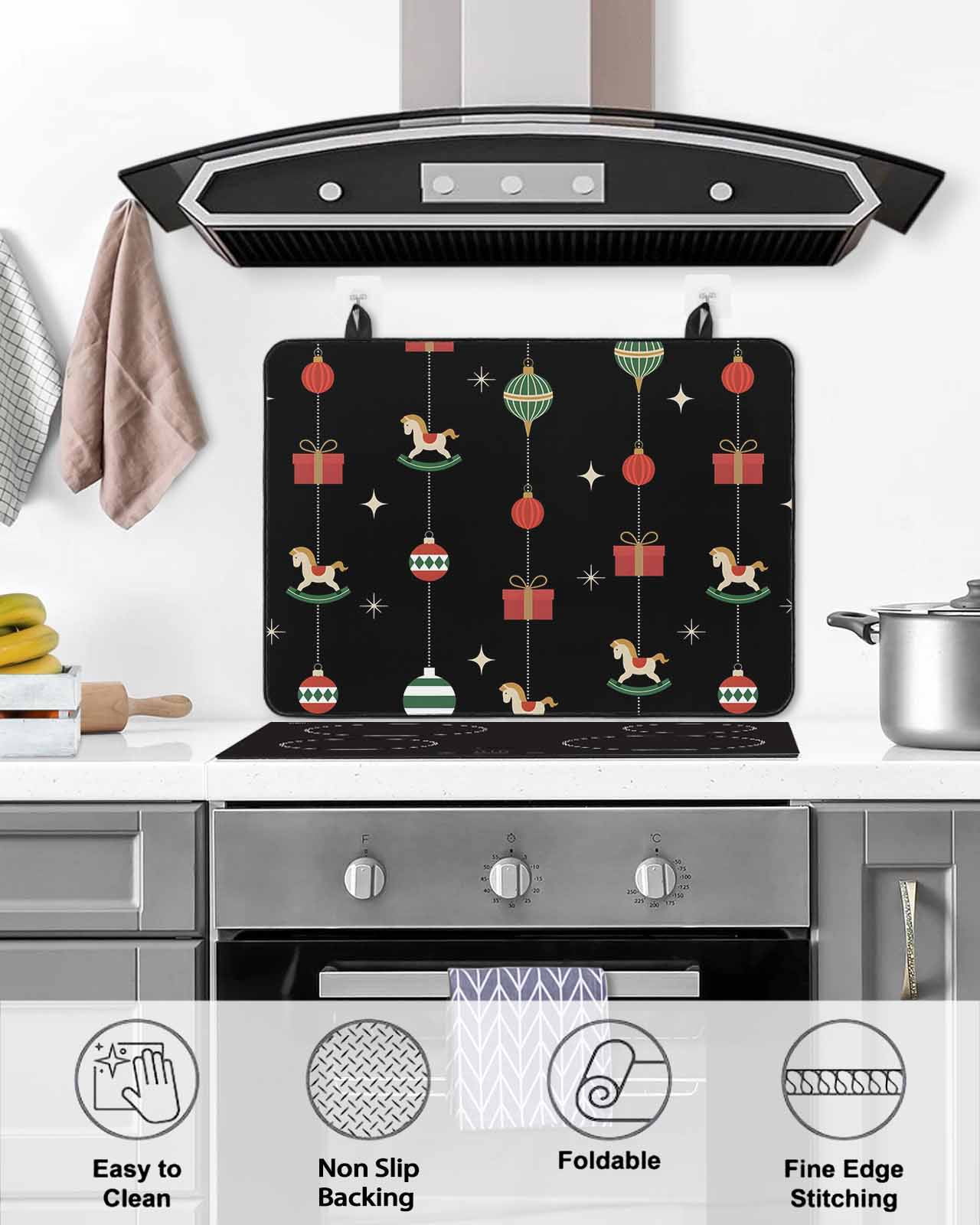 Large Induction Cooktop Protector Mat Christmas Stove Top Covers for Electric Stove, Winter Red Green Xmas Weeping Balls Decorative Stove Burner Cover Mats, Glass Top Stove Cover