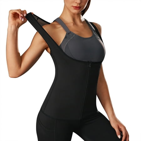 

Eleady Sauna Sweat Suit for Women Waist Trainer Sweat Vest with Zipper for Workout(Black X-Large)
