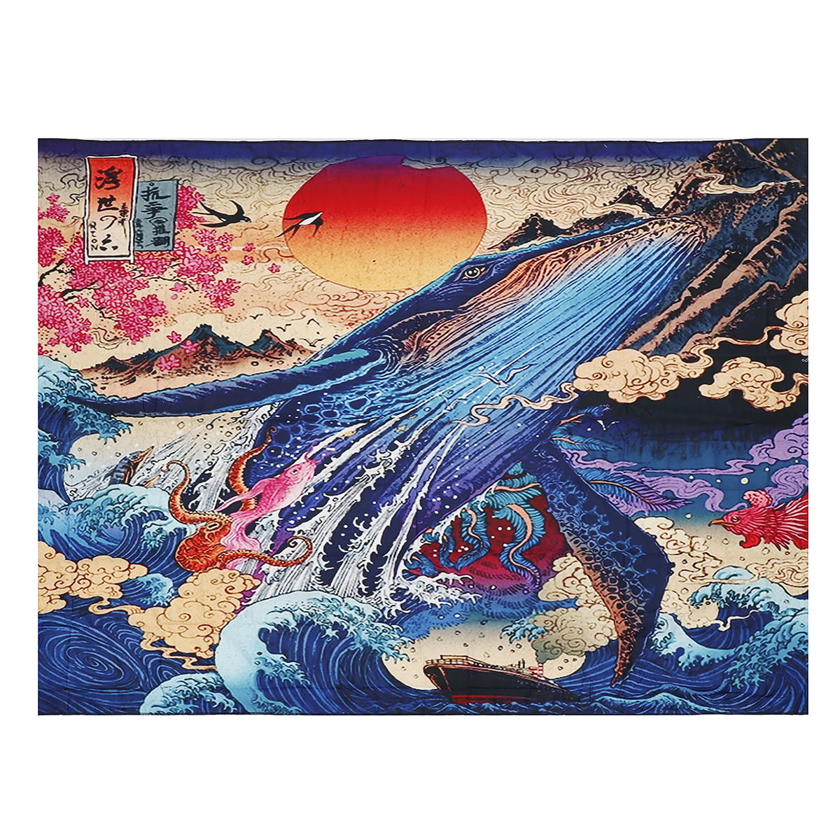 Tapestry Japanese Abstract Mountain Ocean Waves Wall Hanging Throw Blankets Home