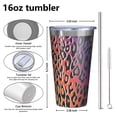 thumbnail image 4 of 16oz Tumblers Purple and Orange Of Leopard Print Stainless Steel Vacuum Insulated Double Wall Travel Tumbler Cups Mug with Lid and Straw,Cleaning Brush for Coffee,Tea, 4 of 4