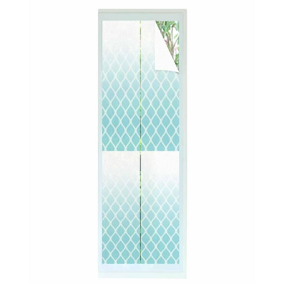 Window Privacy Film Aqua Ombre Stripe Stained Glass Window Film Decorative Sun Block Window Cover Modern Abstract Art Gradient Striped Window Clings Static Adhesive Sticker for Bathroom 29.5"x118"
