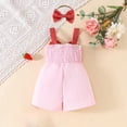 thumbnail image 4 of Odeerbi 6M-3Y Niñas de Verano Algodón Mono Arco Fresa Bordado Camisola Romper Con Banda de Cabeza Conjunto Combinados Pantalones Cortos En General, 4 of 8