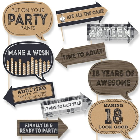 18th Birthday Photo - Funny 18th Milestone Birthday - Time to Adult - 18th Birthday Party Photo Booth Props Kit - 10 Count