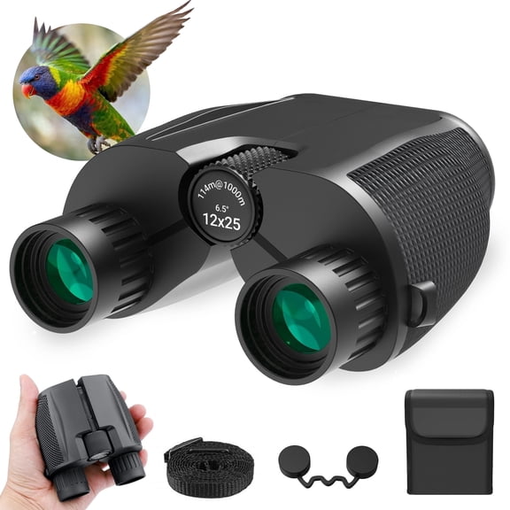 BNISE Compact Binoculars for Adults, 12x25 Low Light with BAK4 Prism FMC Lens, Waterproof Lightweight Binoculars Portable for Bird Watching Travel Hiking Concerts