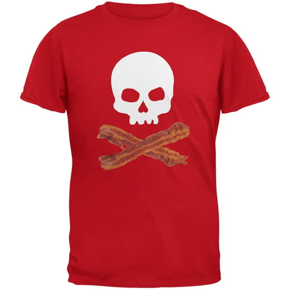 Bacon Skull And Crossbones Red Youth T-Shirt - Youth X-Large