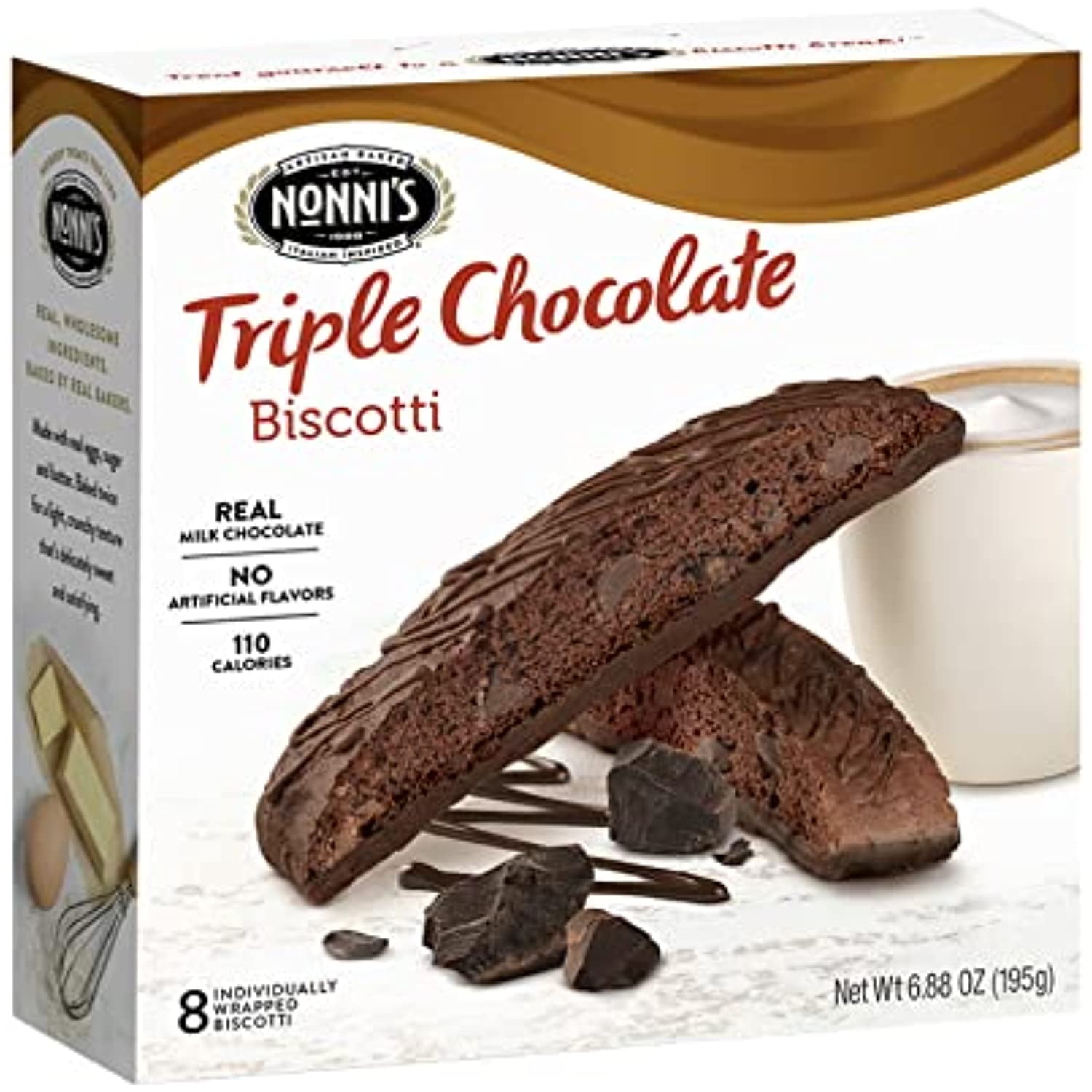 Nonnis Biscotti, Triple Chocolate, 8 Count, 6.88 Ounce