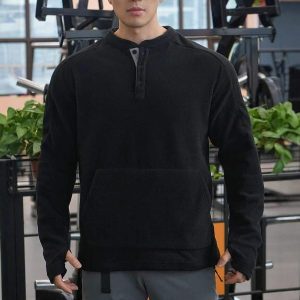 pstuiky camisas de manga larga para hombre, Suéter deportivo informal ajustado de manga larga, cuello redondo, medio botón y bolsillo para hombre, color sólido y cálido salir tops xxxl