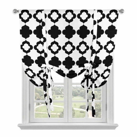 Bohemia Balloon Curtains for Windows, Bedroom Curtains 54 Inch Length, Retro Abstract Geometric Pattern Boho Black Tie Up Curtains Panels Thermal Insulated Bathroom Curtains Window 42"x54"