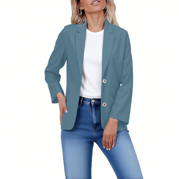 AUNVITO Women's Linen-Like Blazer Loose Fit Long Sleeve Pure Color Casual Vintage Wrinkle-Resistant Lightweight Jacket