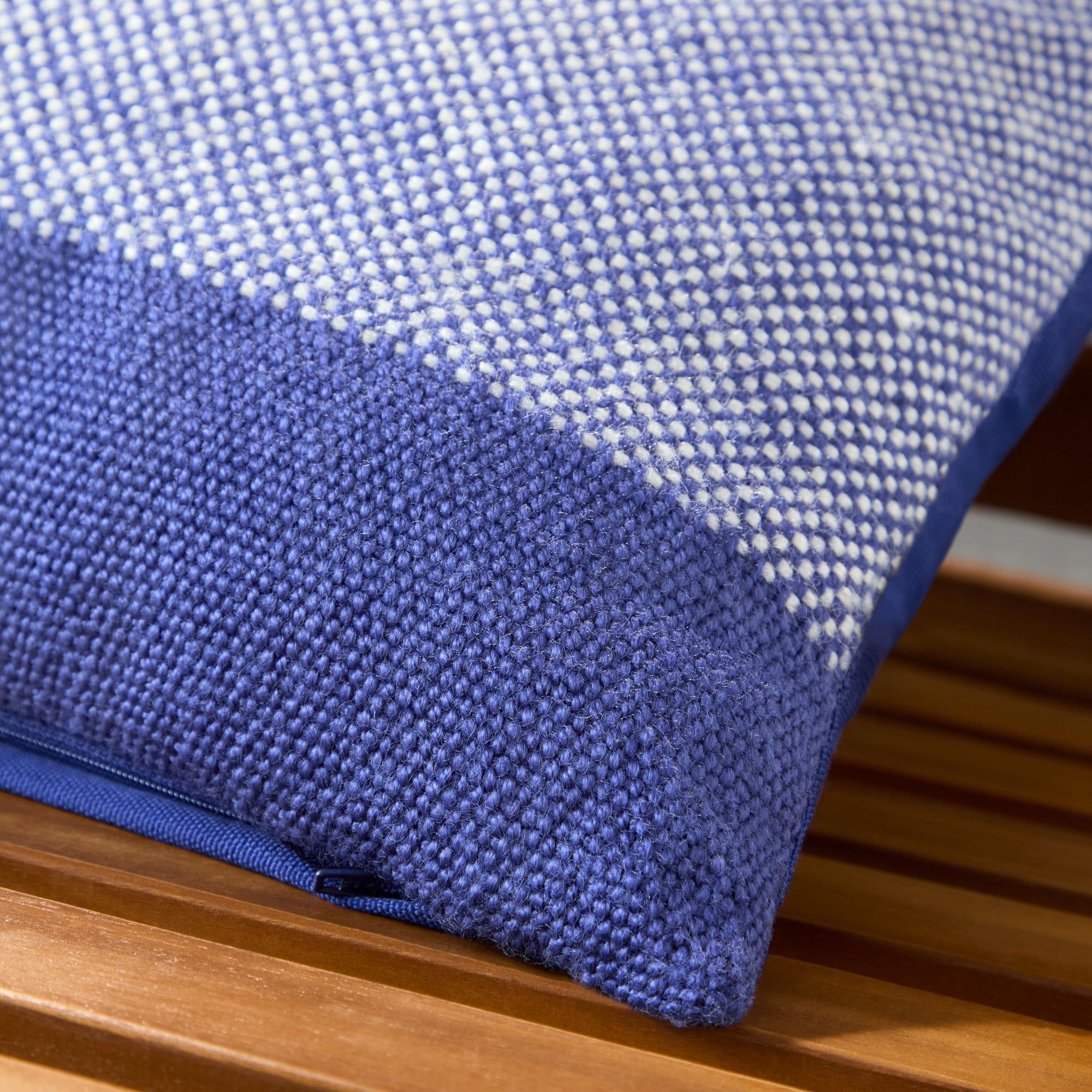 TOWN & COUNTRY TERRA Alara Solid Border Handcrafted Indoor Outdoor Decorative Pillow, 100% Recycled Materials, UV Fade Resistant, Water Repellent, Blue/Ivory, 20"x20"