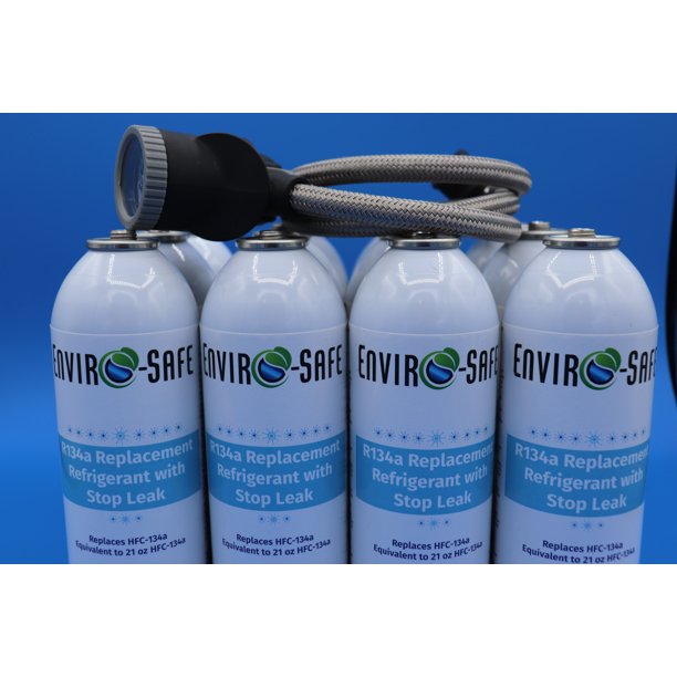 R134a Refrigerant replacement with stop leak, case of 12 and trigger gauge, R134, r134a
