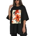 thumbnail image 4 of Plus Size Shirt for Women Black Tops for Women Oversized Short Sleeves Shirt for Women Flower2 T Shirt Crewneck Shirt for Women L, 4 of 5