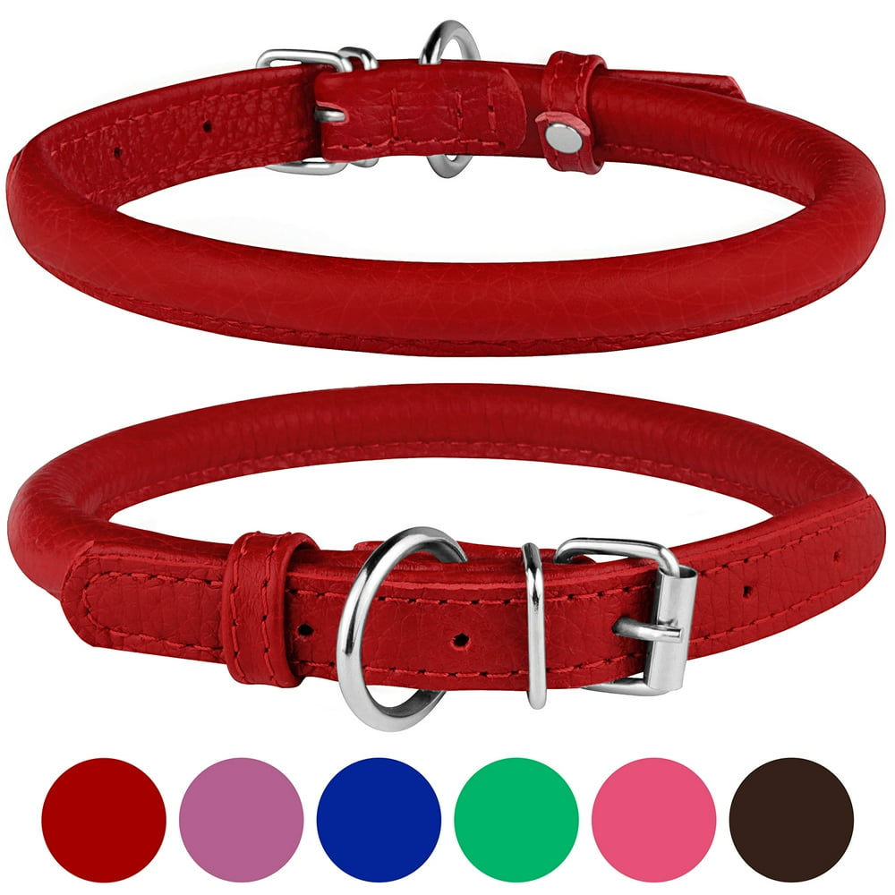 BRONZEDOG Rolled Leather Dog Collar Round Rope Pet Collars for Medium