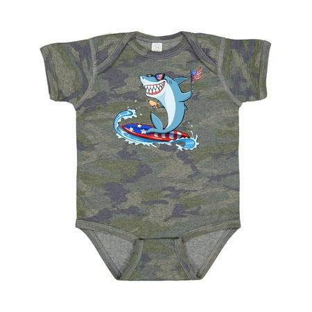 

Inktastic Fourth of July Shark Surfing Gift Baby Boy or Baby Girl Bodysuit