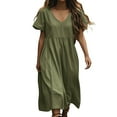 thumbnail image 2 of Wiyuqeen Boho Dresses for Women V Neck Short Sleeve Cotton Linen Dresses Solid Lightweight Maxi Dresses Wedding Guest Dresses, 2 of 7
