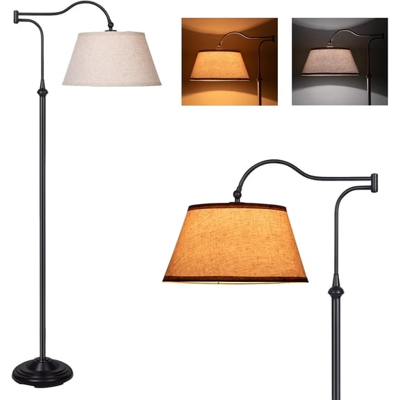 HonoDing Cantilever Floor Lamp, Standing Chandelier Floor Lamp with 180° Adjustable Swing Arm, Modern Floor Lamps with Linen Shade,Classic Lamp for Living Room Office Bedroom Reading(Black)