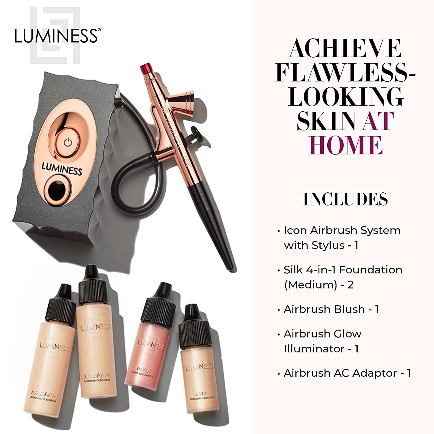 LUMINESS Icon Airbrush System with Starter Kit: Includes Silk 4-In-1 Foundation, Highlighter and Blush
