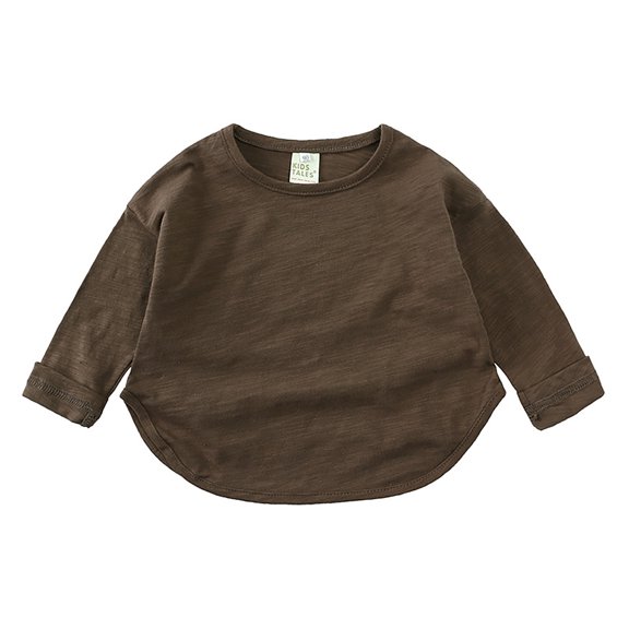 FAOWME Girls Long Sleeve Shirts Kids Arc Hem Side Slit Soft Tunic Tops T Shirts Brown 4-5 Years