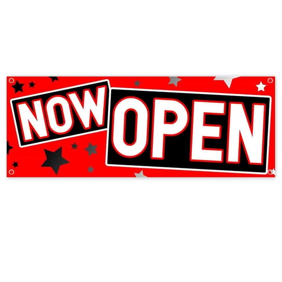 Now Open 13 oz Vinyl Banner With Metal Grommets