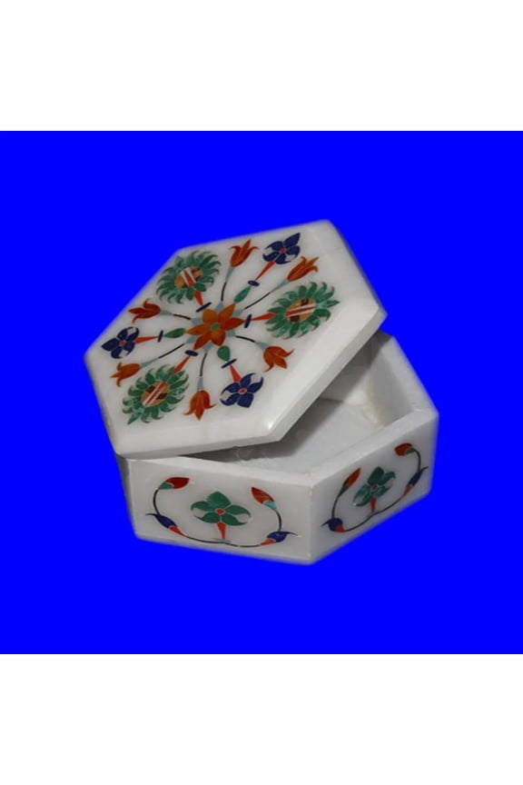 Marble White Ornament Storage Vintage Box Malachite Floral Design Gift Decor