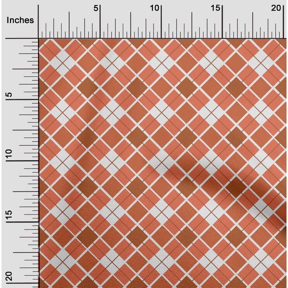 oneOone Silk Tabby Orange Fabric Argyle Check Dress Material Fabric Print Fabric By The Yard 42 Inches Wide