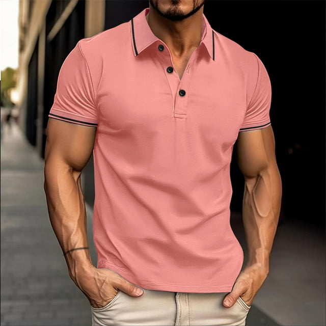 pstuiky camisetas de hombre, Blusa de manga corta transpirable con cuello vuelto y botones de colores lisos para hombre camisas casuales para hombre m
