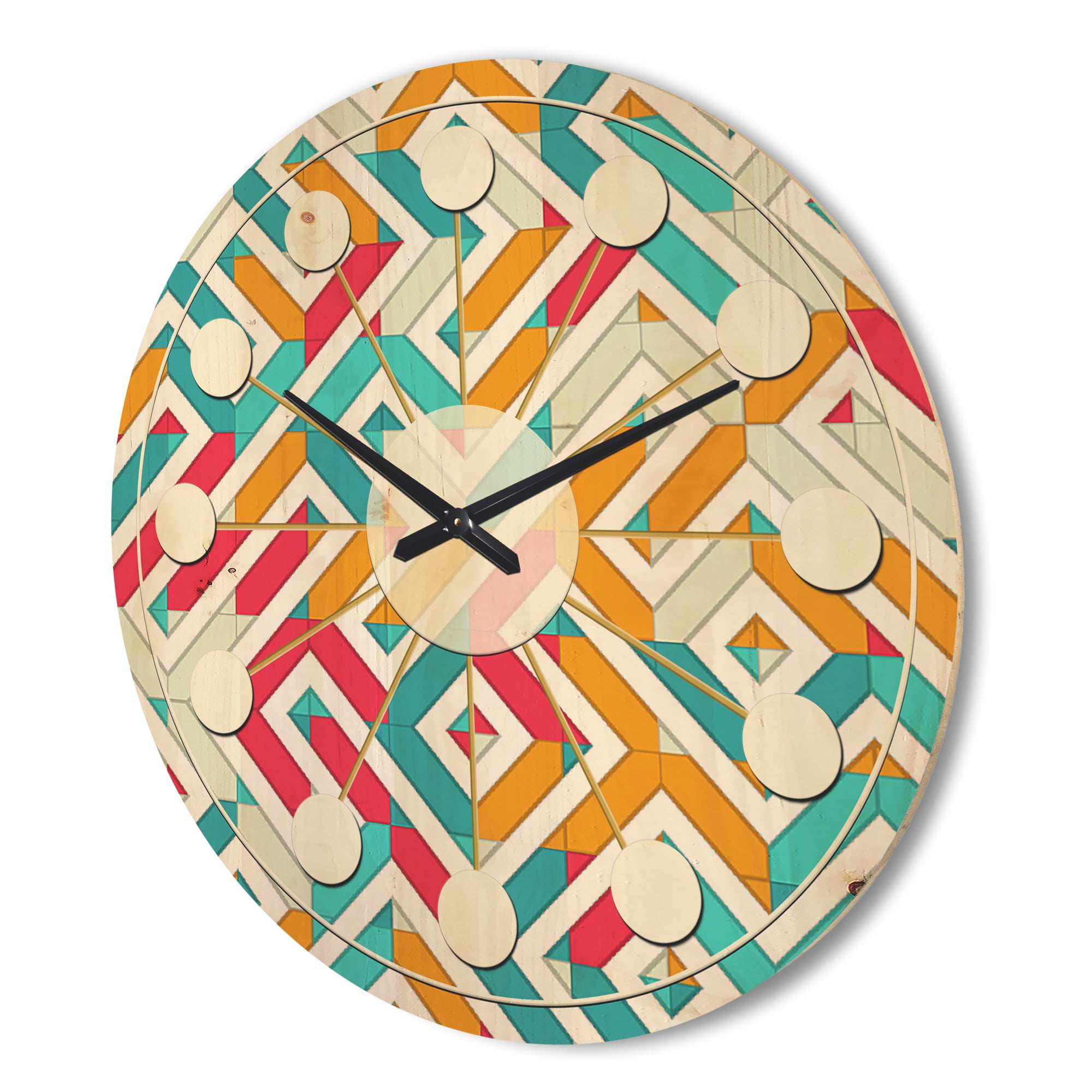 Designart 'Abstract Retro Geometry Pattern I' Mid-Century Modern Wood Wall Clock