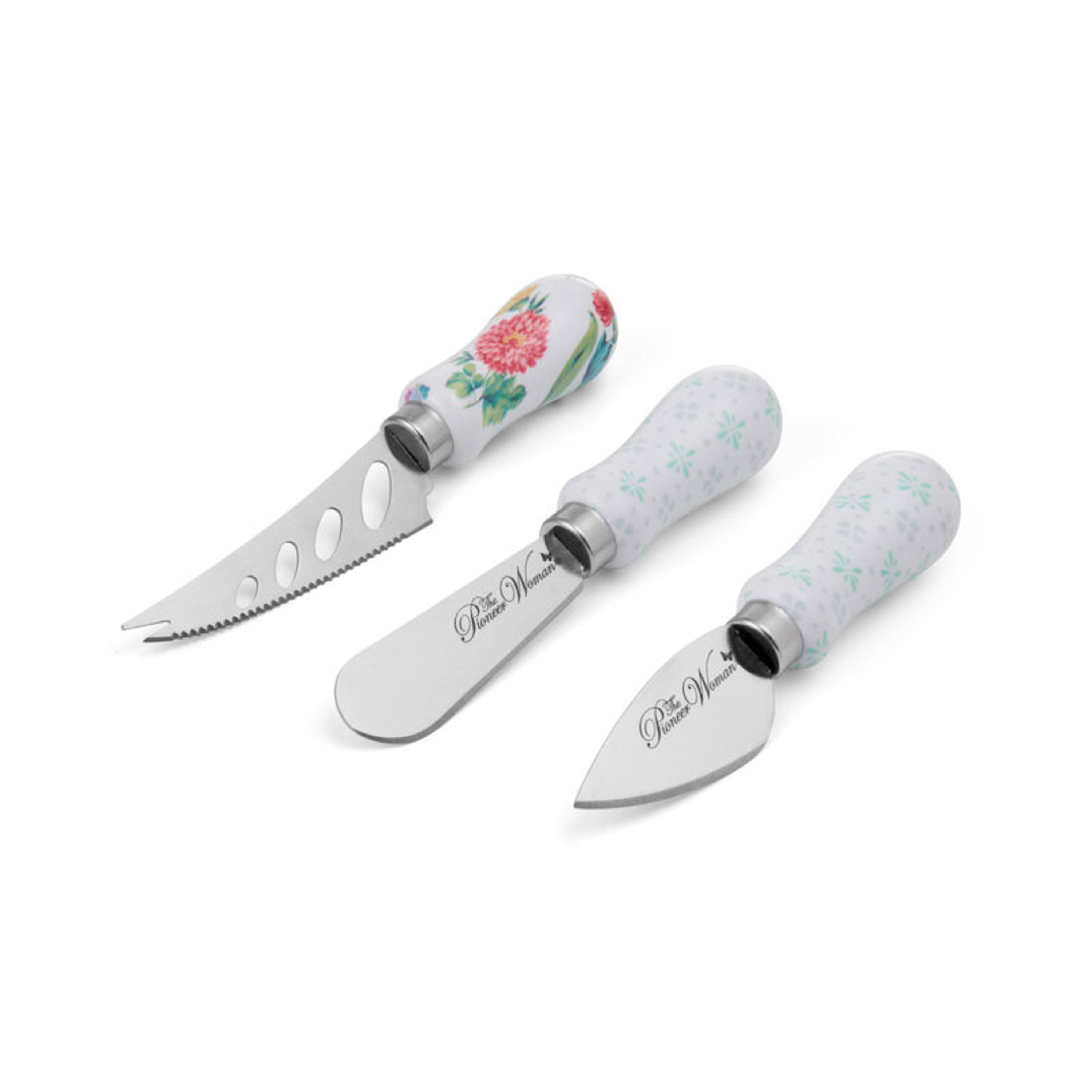 Pioneer Woman 4 pc Cheese Knife Set Heritage Floral Delft Toile Charcuterie