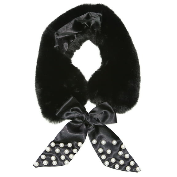 BASICO WOMEN NECKERCHIEF WITH RIBBON AND FAUX FUR COLLAR SCARF
