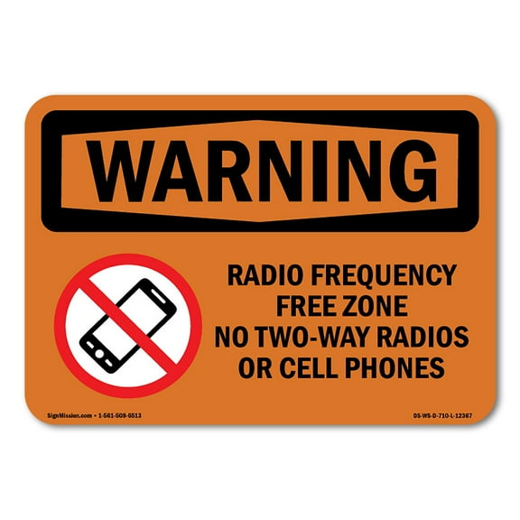 SignMission OS-WS-A-1218-L-12367 12 x 18 in. OSHA Warning Sign - Radio Frequency Free Zone No with Symbol
