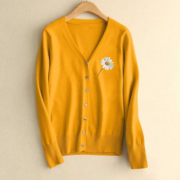 Women's Spring Sweater Cardigan-neck Long Sleeve Plus Size Cardigan Knitted Outer